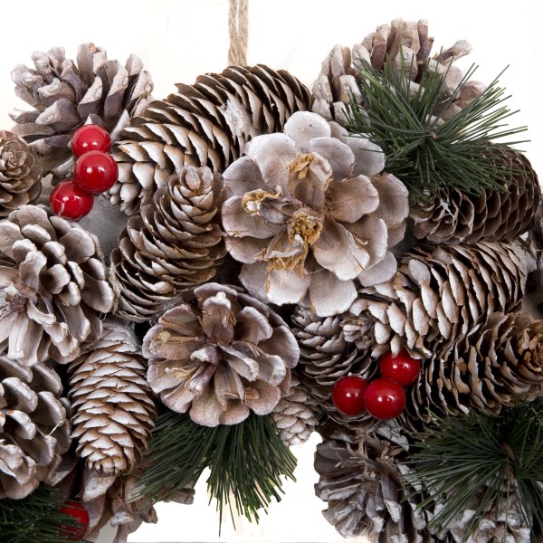 GreenBrokers Christmas Hanging Wreath 38cm Pine Cones Berries Subtle Frosting D1228