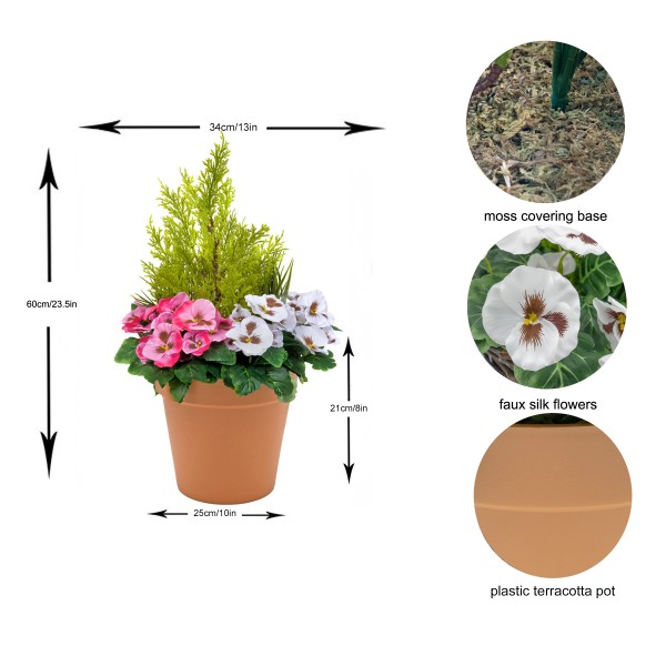 Artificial Pink & White Pansy Terracotta Patio Planter 60cm/24in. - GB1082