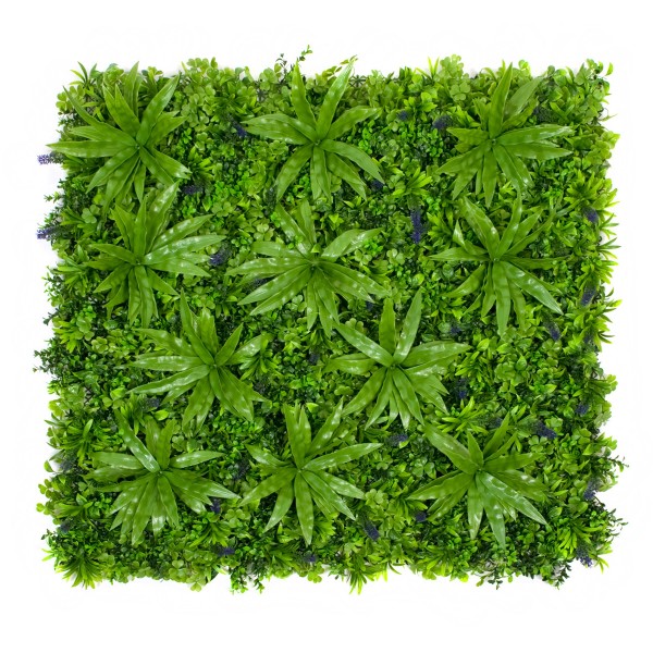 Artificial Premium Green Wall Hedge with Clover Leaf Foliage and Purple Flowers (1m x 1m)