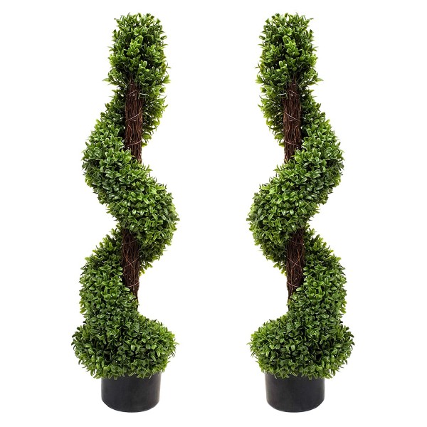 Artificial Spiral Boxwood Topiary Tree 90cm/3ft (Set of 2)