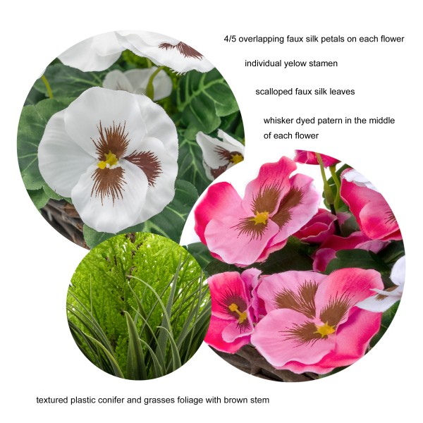 Artificial Pink & White Pansy Terracotta Patio Planter 60cm/24in. - GB1082