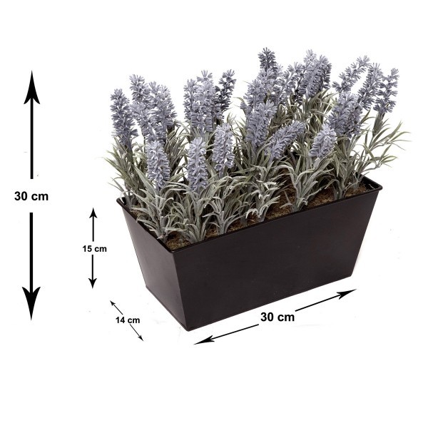 Artificial Lavender Tin Black Planter Window Box 30cm/12in - GB1214