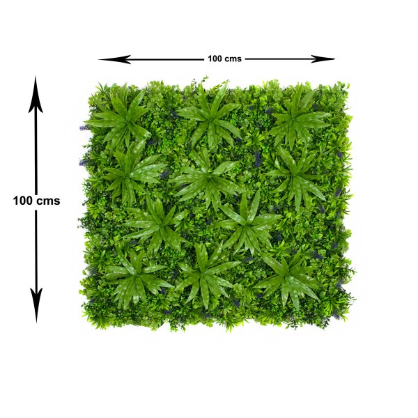 Artificial Premium Green Wall Hedge with Clover Leaf Foliage and Purple Flowers (1m x 1m) - GB1144