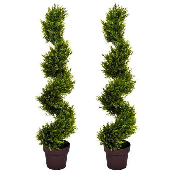 Artificial Spiral Cedar Conifer Trees 120cm/4ft Set of 2