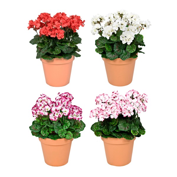 Artificial White Geranium Terracotta Patio Planter 50cm/20in - A1084