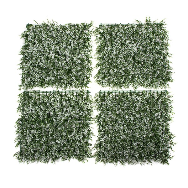 Artificial Green Wall Hedge with Small White Leaf Foliage Pack of 4 x 50cm/20in