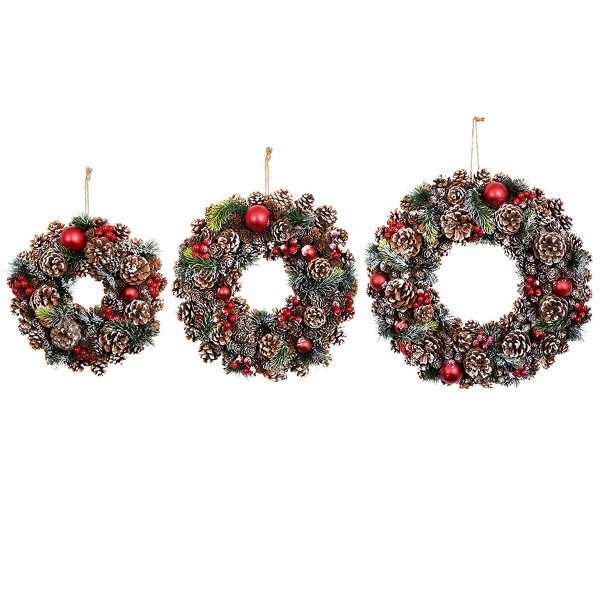 GreenBrokers Christmas Hanging Wreath 32cm Pine Cones with White Frosting D1221