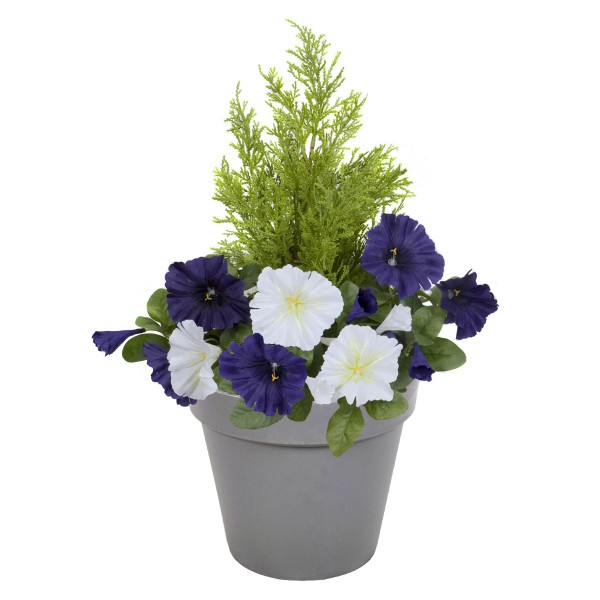 Artificial Dark Purple & White Petunia Grey Patio Planter 60cm/24in