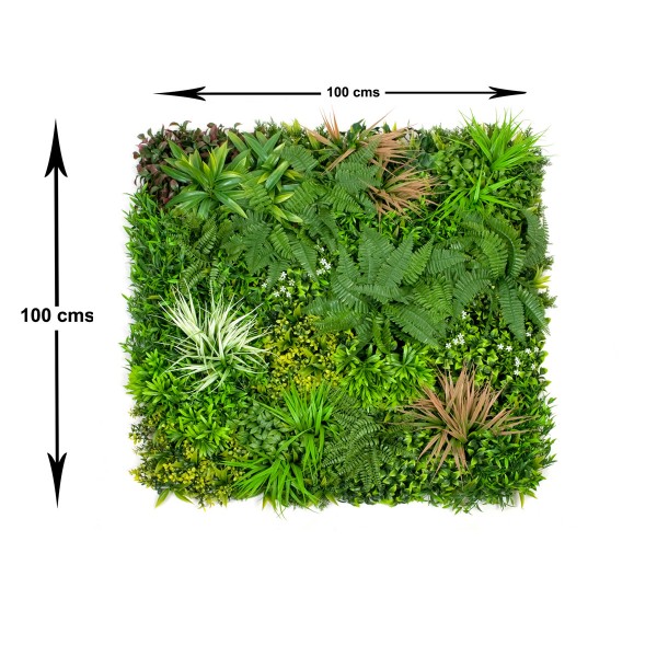 Artificial Premium Green Wall Hedge with Mixed Green and Pastel Pink Leaf Foliage (1m x 1m) - GB1145