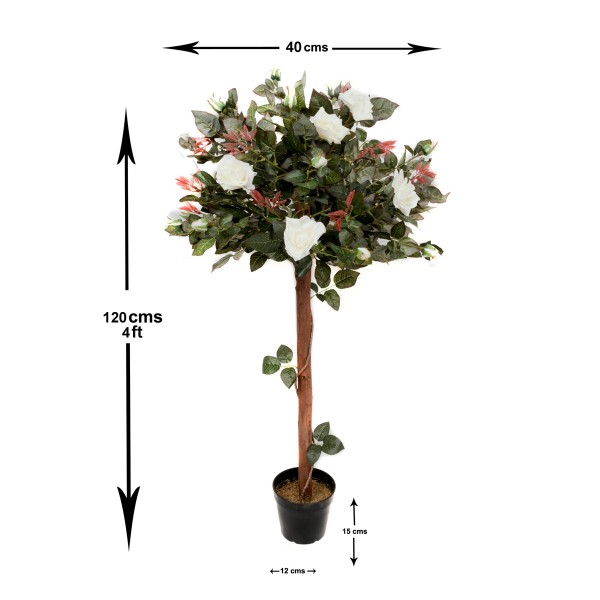 Artificial White Rose Tree 30 Flowers 120cm/4ft - GB1406