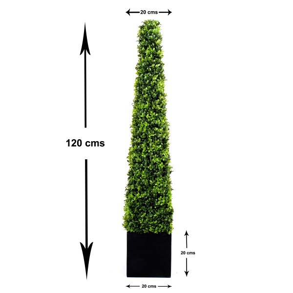 Artificial Premium Quality Boxwood Topiary Metal Framed Pyramid Trees - Black Square Planter 120cm/4ft (Set of 2) -GB1181 