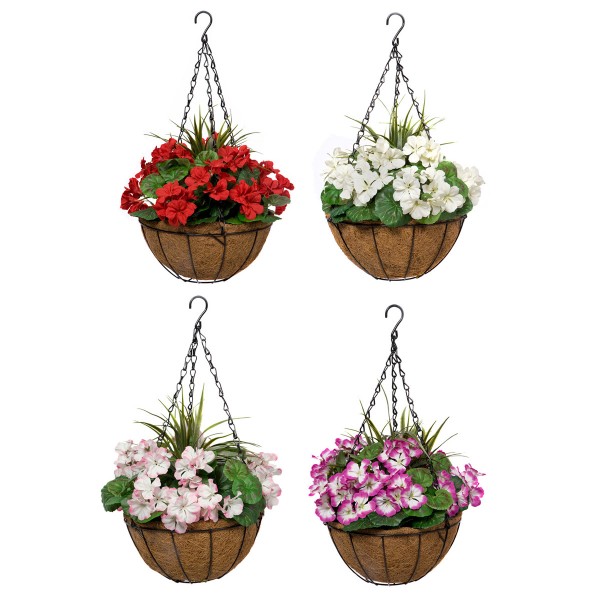 Artificial Purple Geranium Round Coir Hanging Basket (Set of 2) - GB1189
