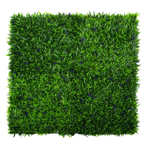 Artificial Green Wall Hedge with Green Leaf Foliage and Purple Flowers Pack of 4 x 50cm/20in