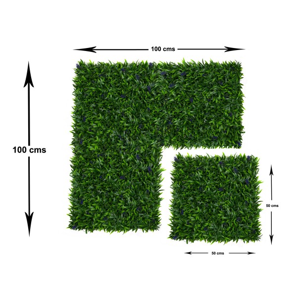 Artificial Green Wall Hedge with Green Leaf Foliage and Purple Flowers Pack of 4 x 50cm/20in - GB1137