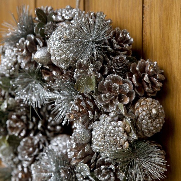 GreenBrokers Christmas Wreath 30cm Silver Pine Cones Fir Sprigs & Baubles D1230