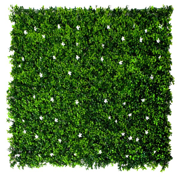 Artificial Green Wall Hedge with Green Leaf Foliage and White Flowers Pack of 4 x 50cm/20in - GB1267