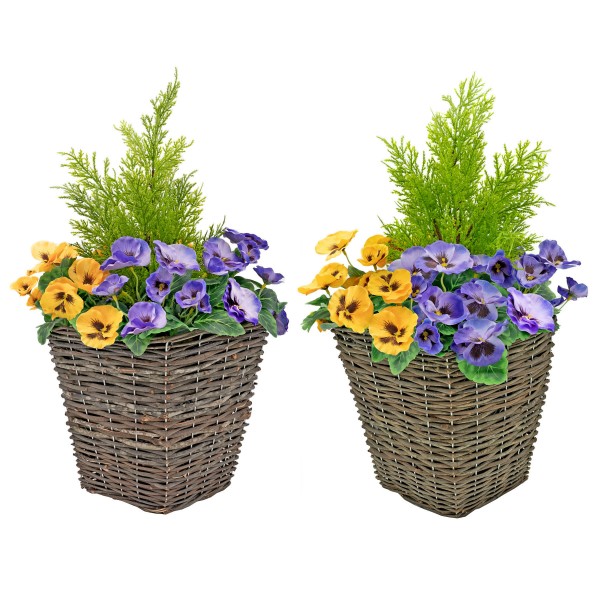 Artificial Purple & Yellow Rattan Patio Planter 60cm/24in (Set of 2)