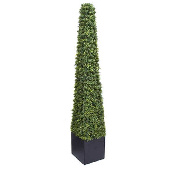 Artificial Boxwood Topiary Pyramid Tree in Black Square Planter 150cm/5ft 