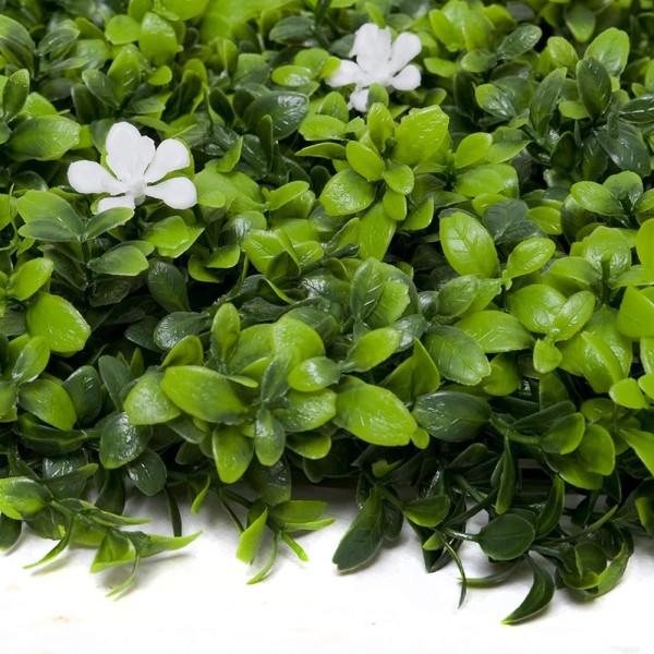 Artificial Green Wall Hedge with Green Leaf Foliage and White Flowers Pack of 4 x 50cm/20in - A1267