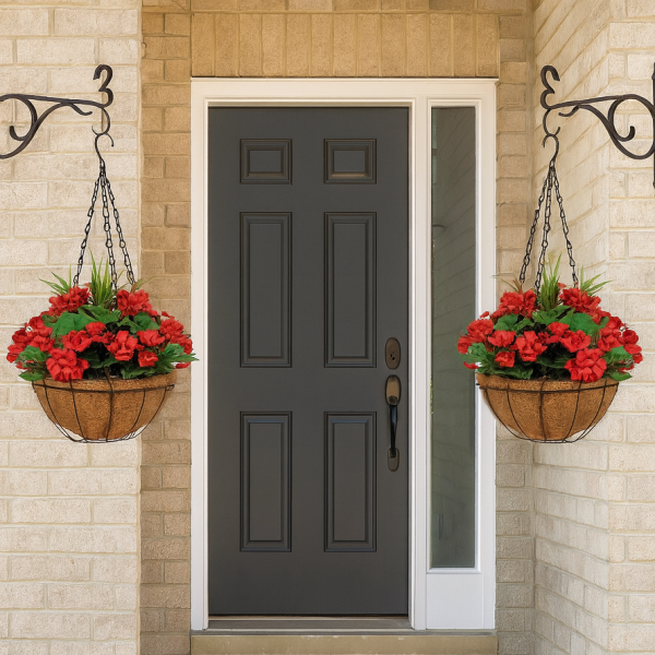 Artificial Red Geranium Round Coir Hanging Basket (Set of 2) - GB1186