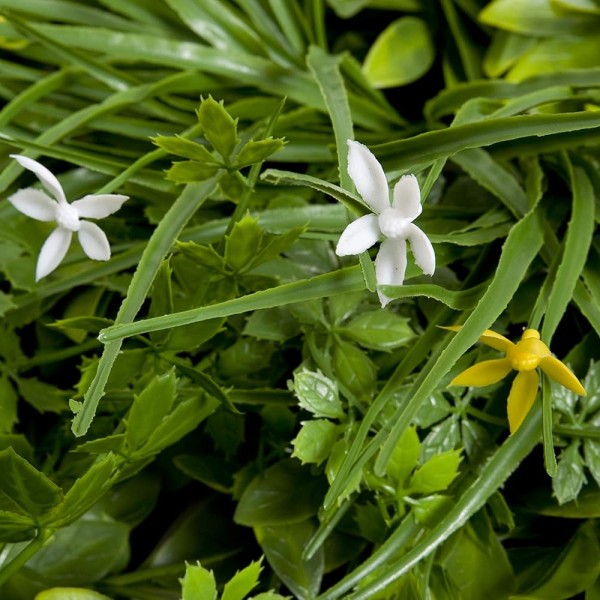 Artificial Premium Green Wall Hedge with Mixed Leaf Foliage Yellow & White Flowers Pack of 4 x 50cm/20in - A1269