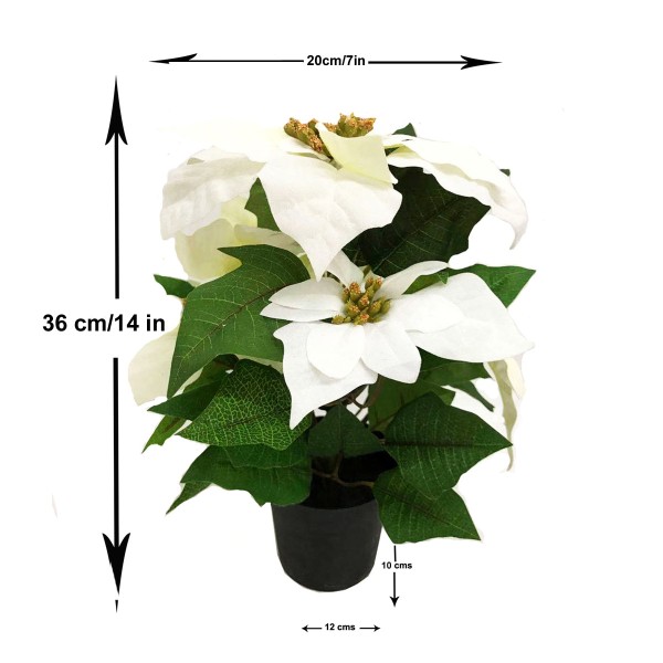 GreenBrokers Artificial White Poinsettia Christmas Plant in Pot 36cm D1400