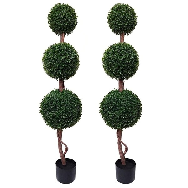 Artificial Triple Ball Boxwood Topiary Trees - 120cm/4ft (Set of 2) - GB1006