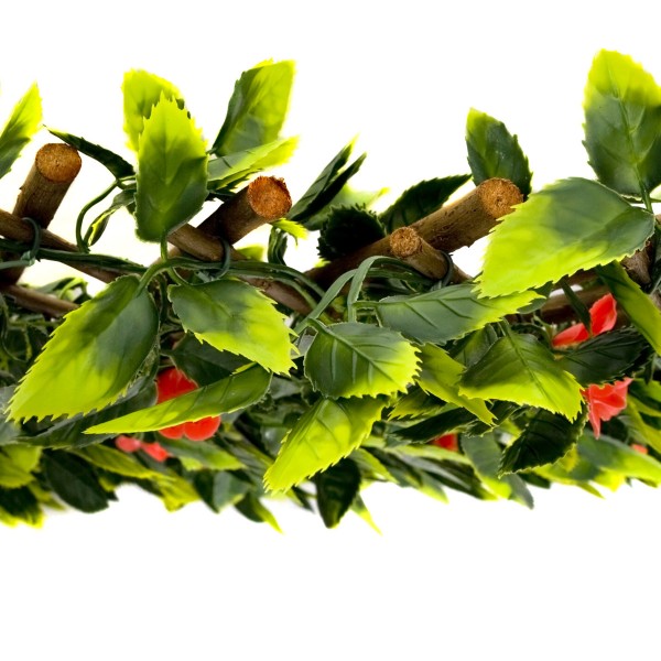 Artificial Expanding Green Wall Willow Trellis Fence with Green Foliage and Red Flowers (1m x 2m) - GB1262