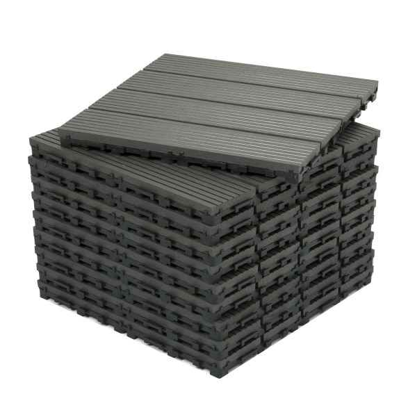 Decko Pack of 10 Black Composite Interlocking Tiles 30cm x 30cm