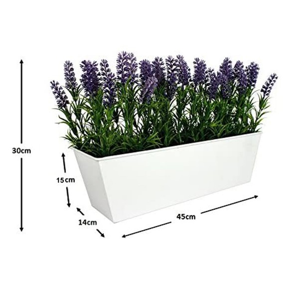 Artificial Lavender Tin White Planter Window Box 45cm/18in