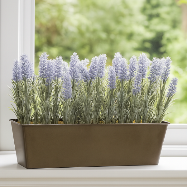 Artificial Lavender Tin Rustic Planter Window Box 45cm/18in - GB1021