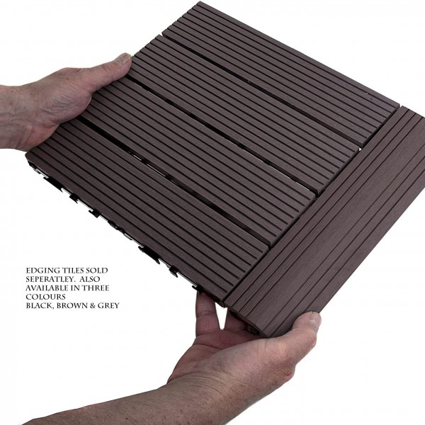 Dekco Pack of 10 Brown Composite Decking Interlocking Tiles 30cm x 30cm - GB1277