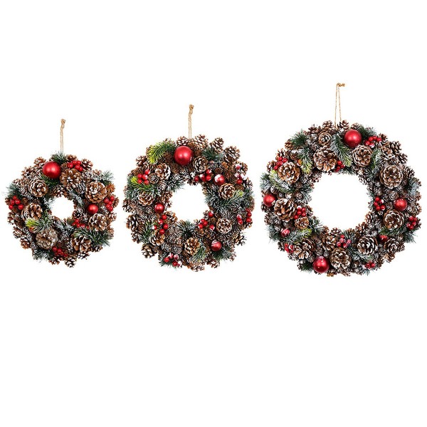 Christmas Hanging Wreath Festive PineCone Display White Frosting 32cm 