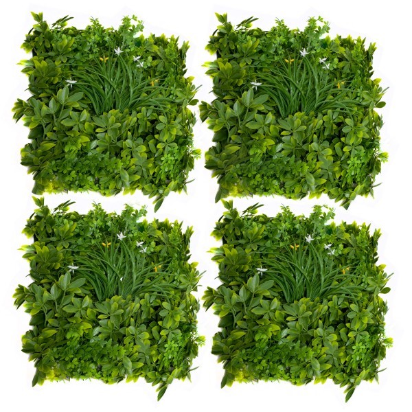 Artificial Premium Green Wall Hedge with Mixed Leaf Foliage Yellow & White Flowers Pack of 4 x 50cm/20in - A1269