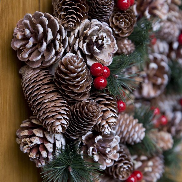 Christmas Hanging Wreath Festive Pine Cone Display Subtle White Frosting 30cm OUT OF STOCK