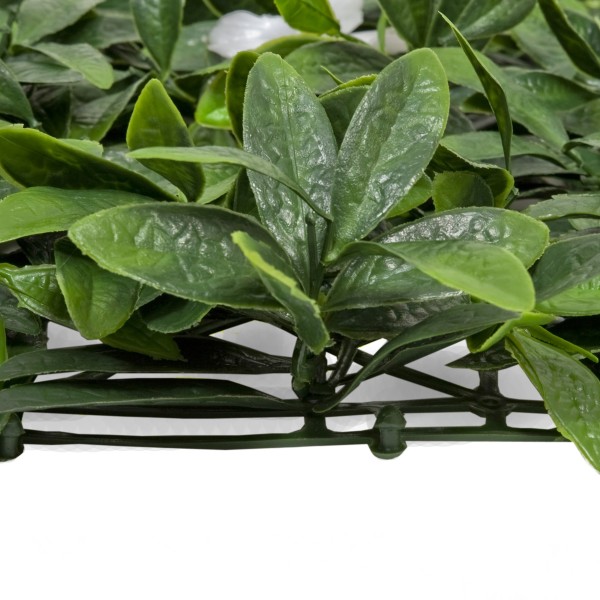 Artificial Green Wall Hedge with Dark Leaf Foliage and White Flowers Pack of 4 x 50cm/20in - A1136