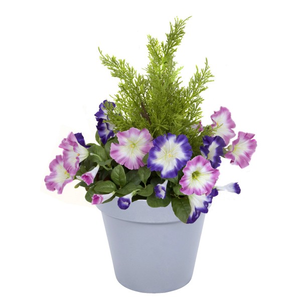 Artificial Pink & Purple Petunia Grey Patio Planter 60cm/24in