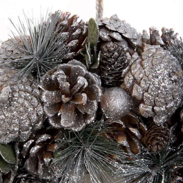GreenBrokers Christmas Wreath 30cm Silver Pine Cones Fir Sprigs & Baubles D1230