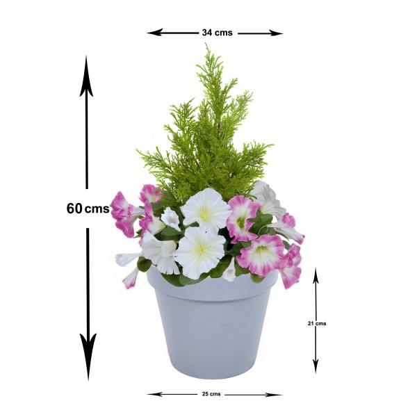 Artificial Pink & White Petunia Grey Patio Planter 60cm/24in