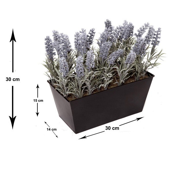 Artificial Lavender Tin Black Planter Window Box 30cm/12in