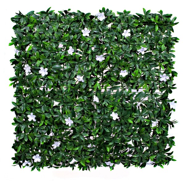 Artificial Green Wall Hedge with Dark Leaf Foliage and White Flowers Pack of 4 x 50cm/20in - GB1136