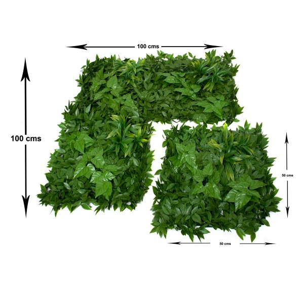 Artificial Green Wall Hedge with Dark Leaf Foliage Flowers Pack of 4 x 50cm/20in - GB1270