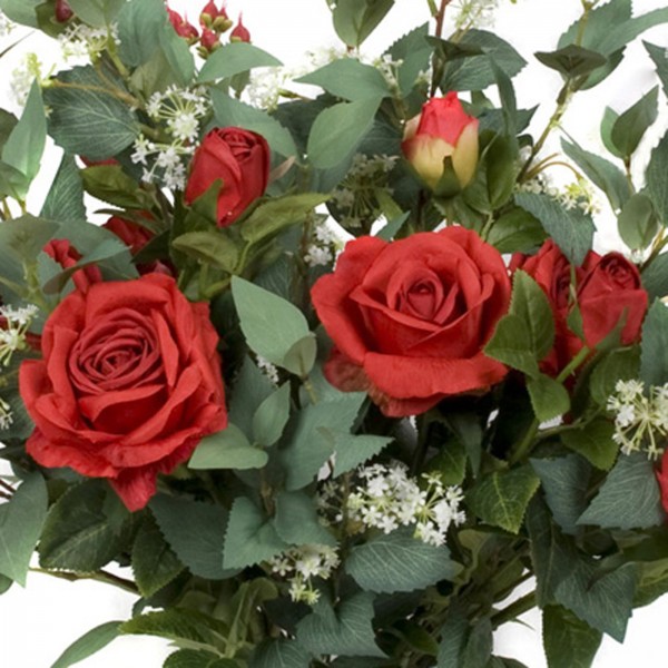 Artificial Red Flower Bouquet with Roses, Elderflower, Berries & Greenery
