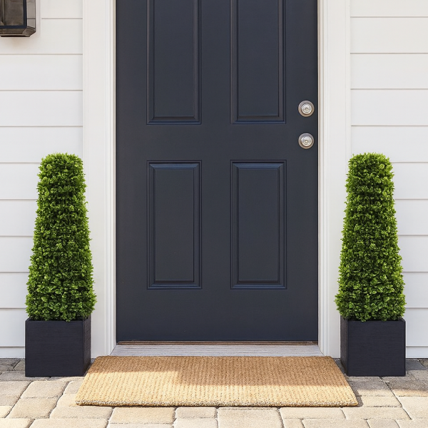 Artificial Premium Quality Boxwood Topiary Pyramid Trees in Black Square Planter 90cm/3ft (Set of 2) - GB1030