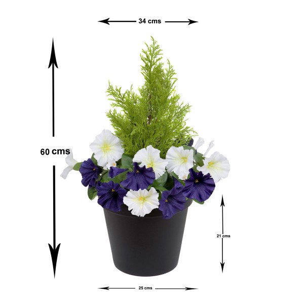 Artificial Dark Purple & White Petunia Black Patio Planter 60cm/24in