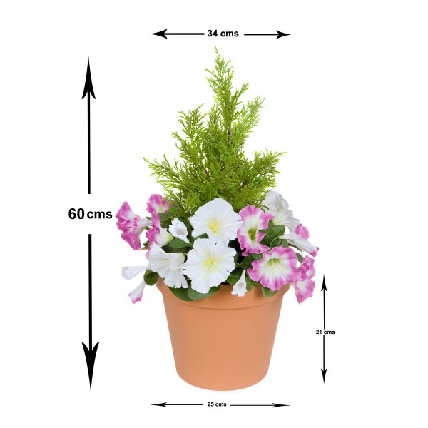 Artificial Pink & White Petunia Terracotta Patio Planter 60cm/24in - A1246
