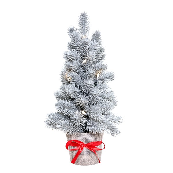 Artificial Mini Silver Christmas Tree with LED Lights in Pot 43cm/17in