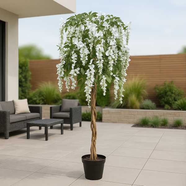 Artificial White Wisteria Tree Potted Plant 150cm/5ft - GB1213