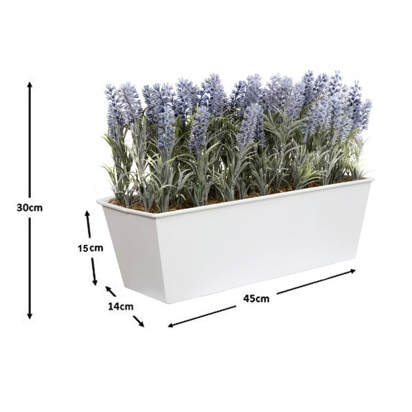Artificial Lavender Tin White Planter Window Box 45cm/18in