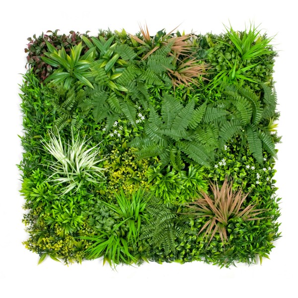 Artificial Premium Green Wall Hedge with Mixed Green and Pastel Pink Leaf Foliage (1m x 1m)
